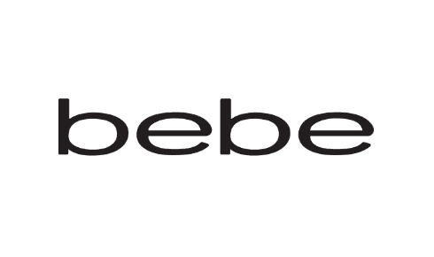 The bebe logo displayed on a green background.