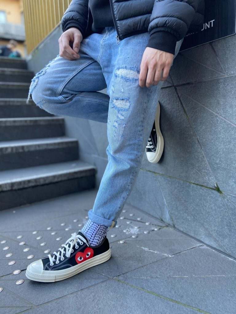 male wearing jeans