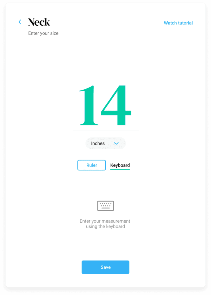 A screen shot of the clothing size calculator app showing the number 14.