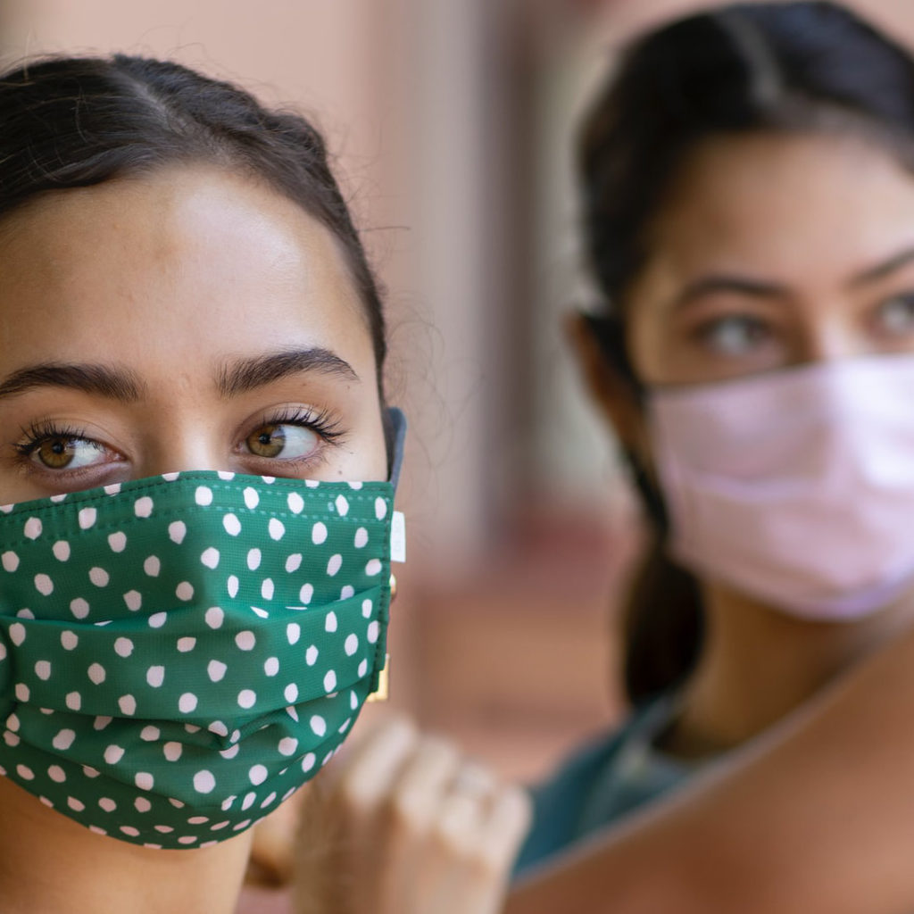 women wearing colorful face masks