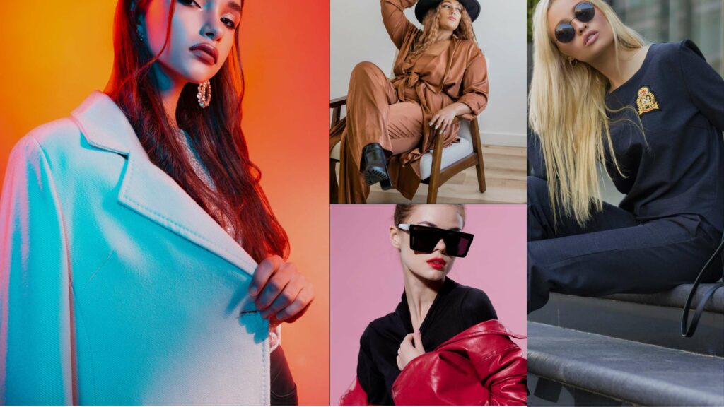 A collage of photos showcasing women in various outfits, guided by a skilled closet coach.