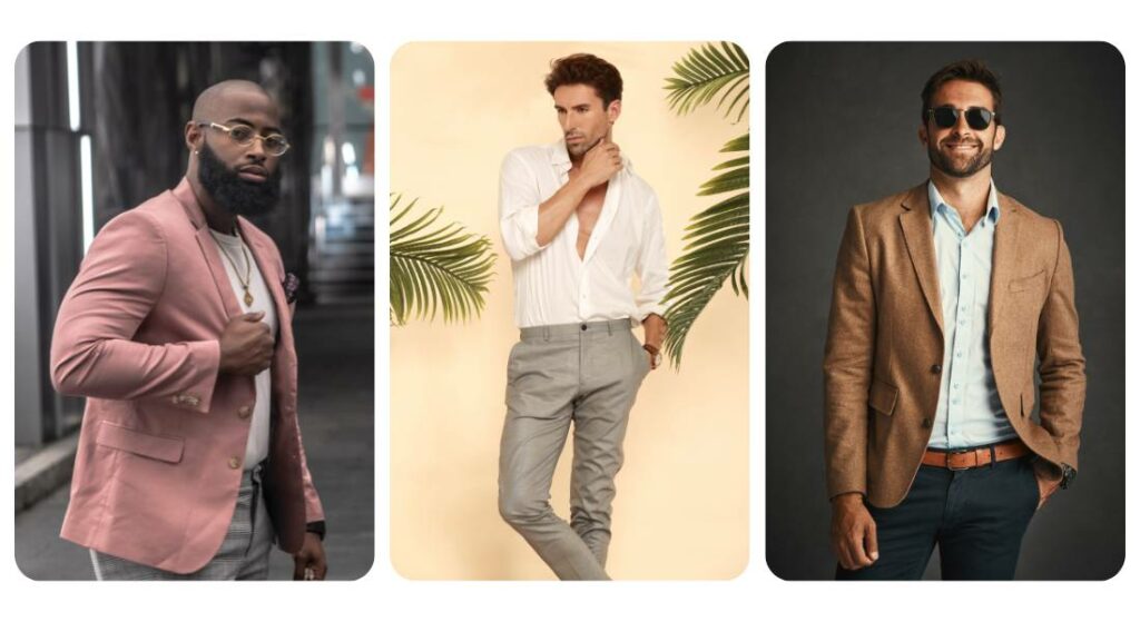 A collage of a man featuring men's fashion.